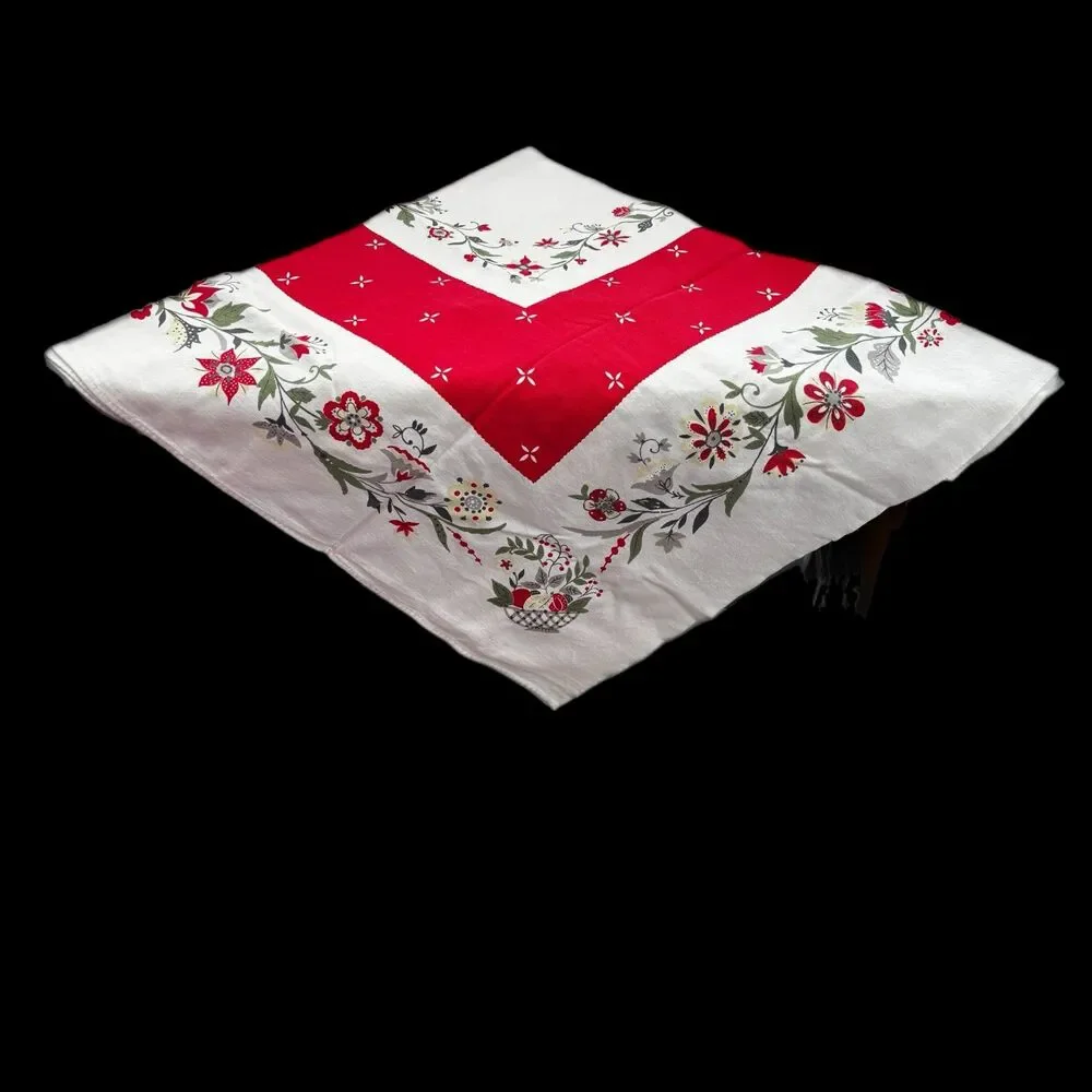 Vintage Cutter Cottagecore Tablecloth Shabby Decor Heritage 1950s Mid Century